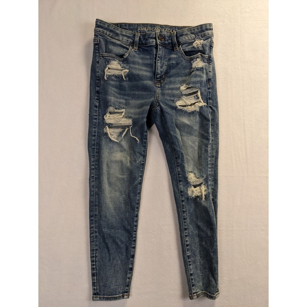 American Eagle Womens Size 8 X Short Jeans Super Stretch Denim Distressed